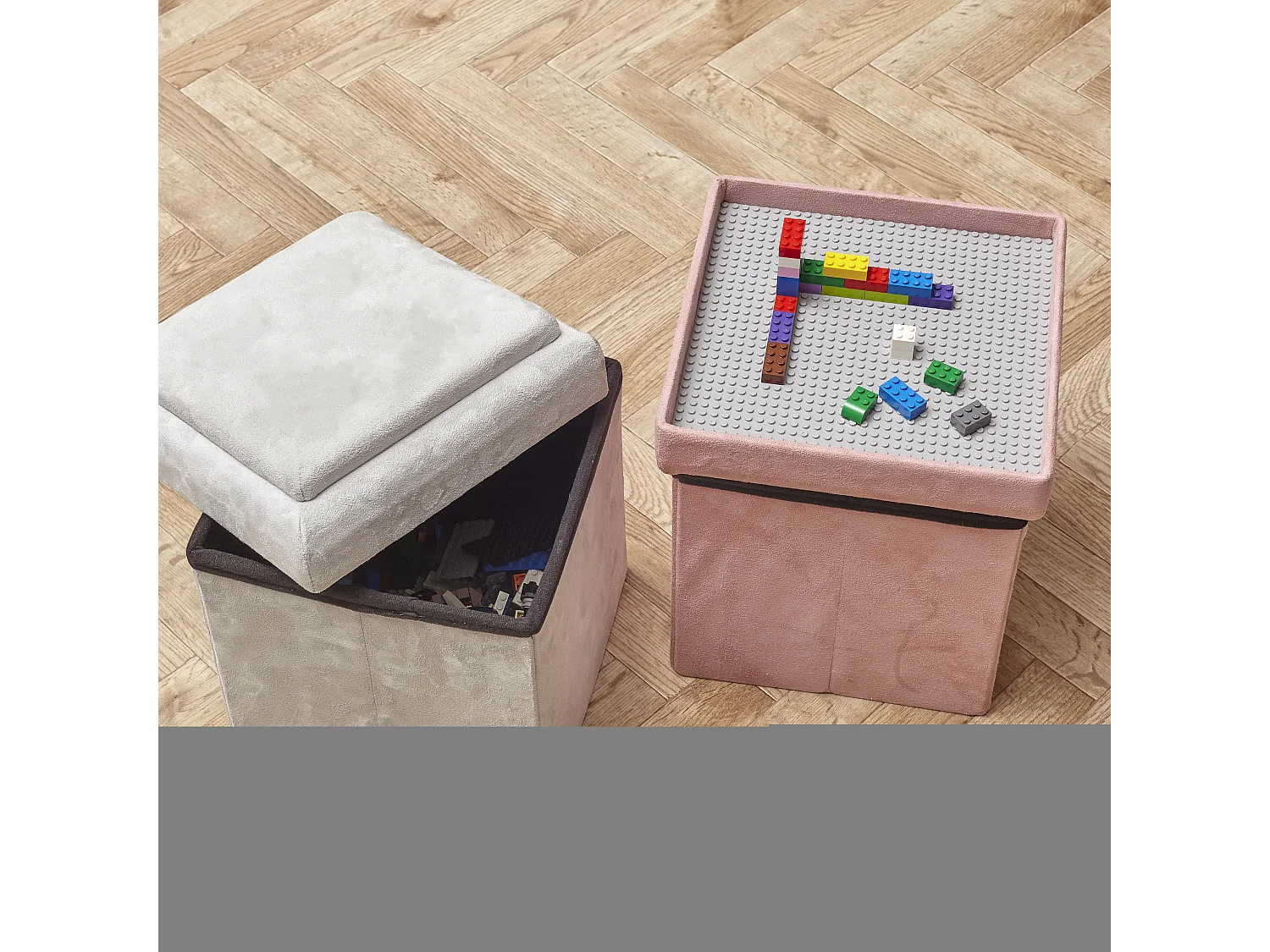 Coffre Pouf Pliable Compatible Brique Rose Rose