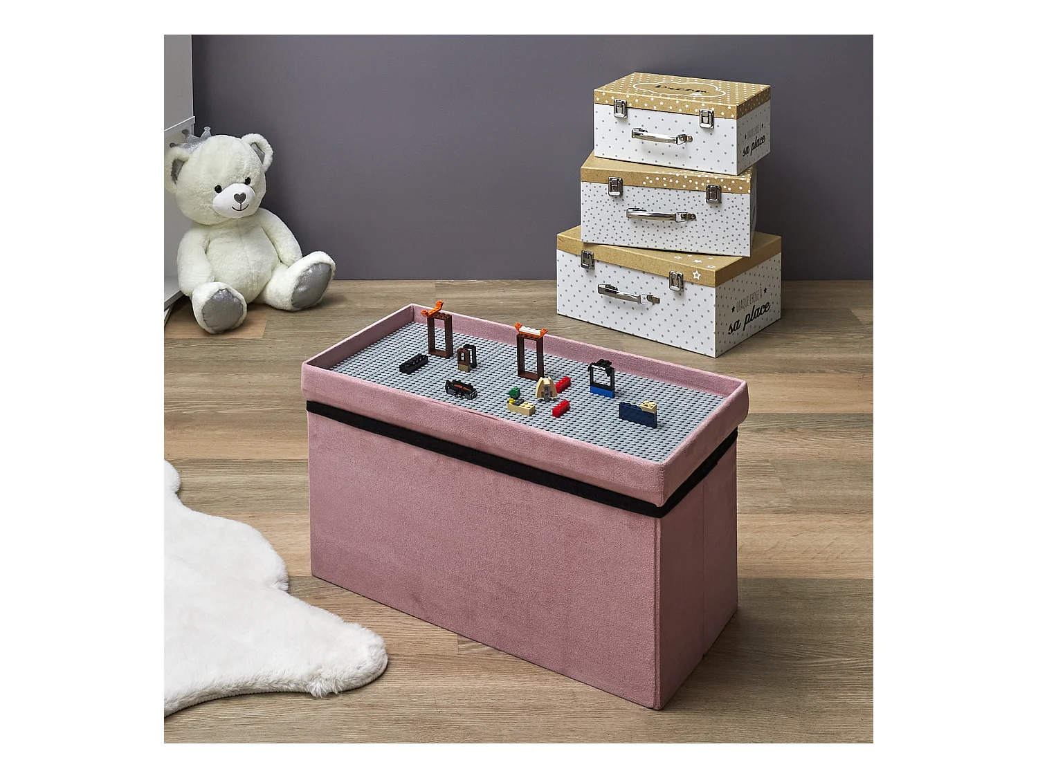 Coffre Banc Pliable Compatible Brique Rose