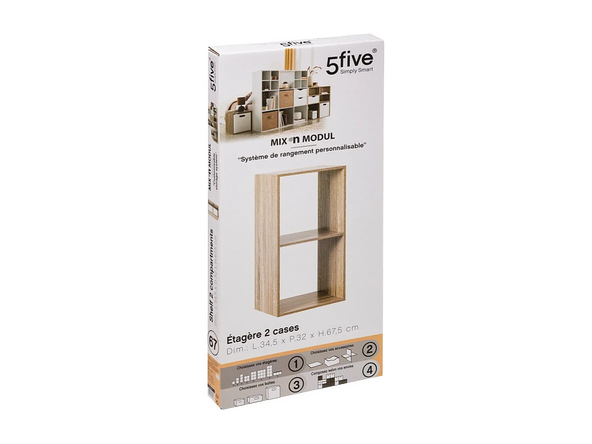 Meuble Étagère 2 cases de rangement effet chêne naturel H 67.5 cm - à poser ou mural