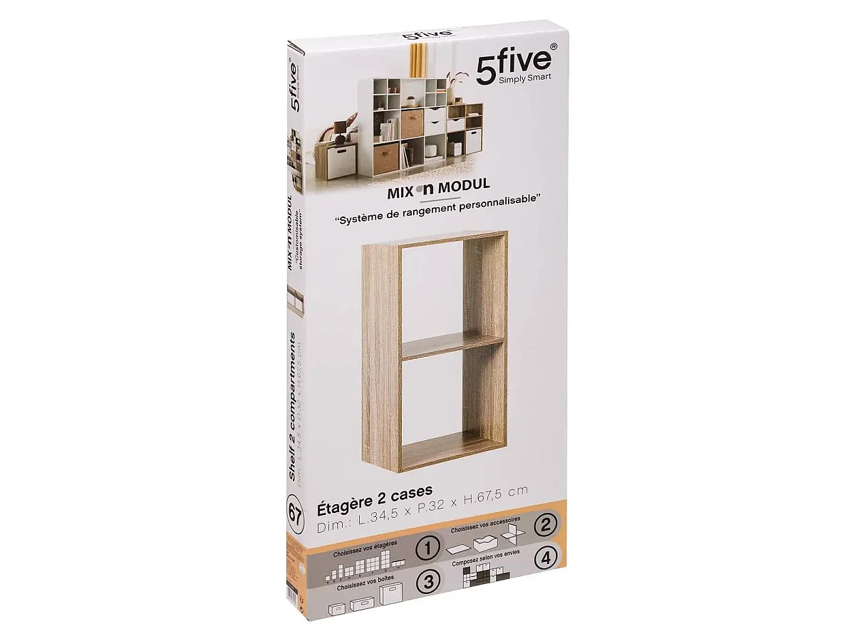 Meuble Étagère 2 cases de rangement effet chêne naturel H 67.5 cm - à poser ou mural