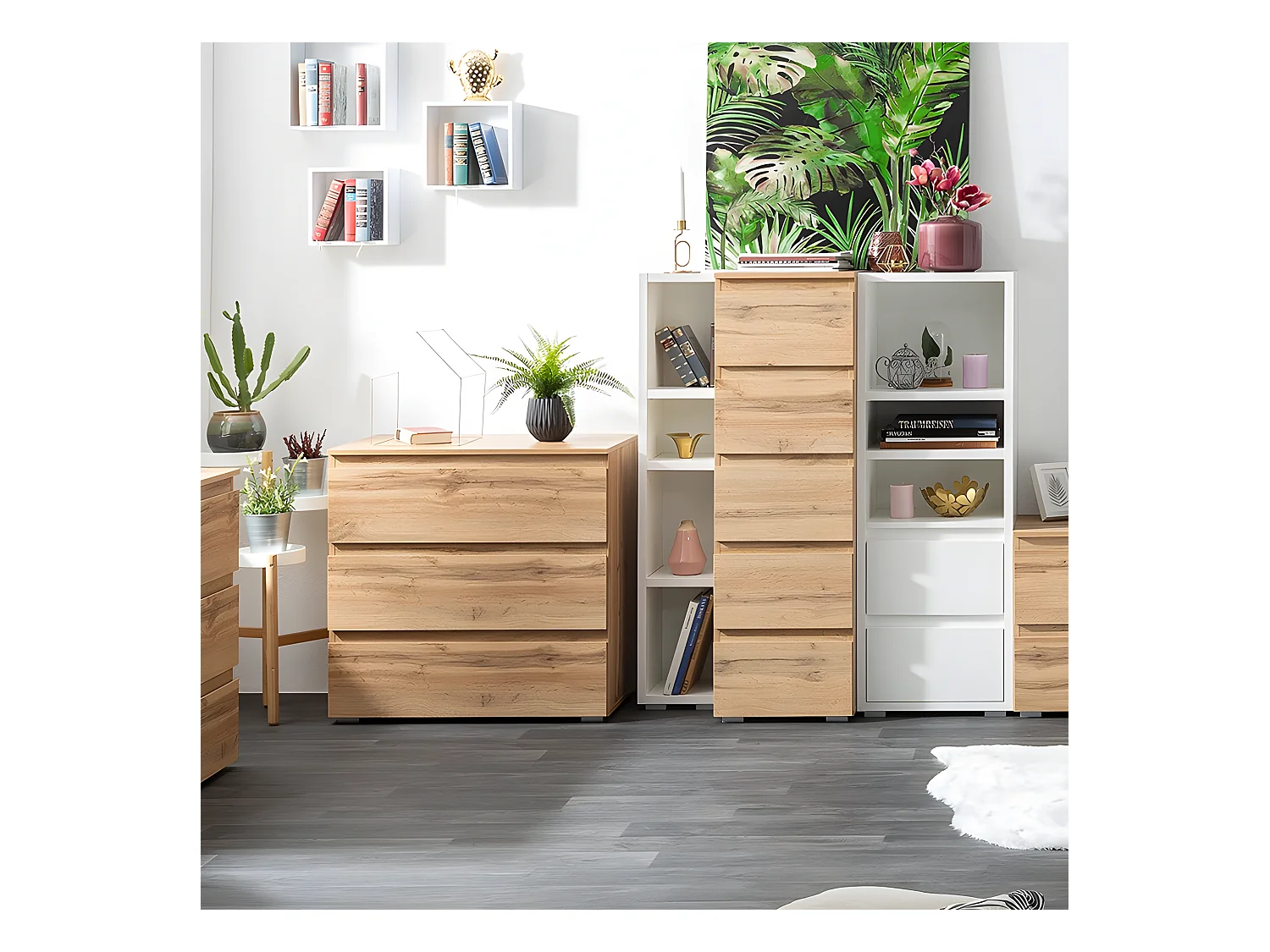 Etagère étroite 4 niches blanc