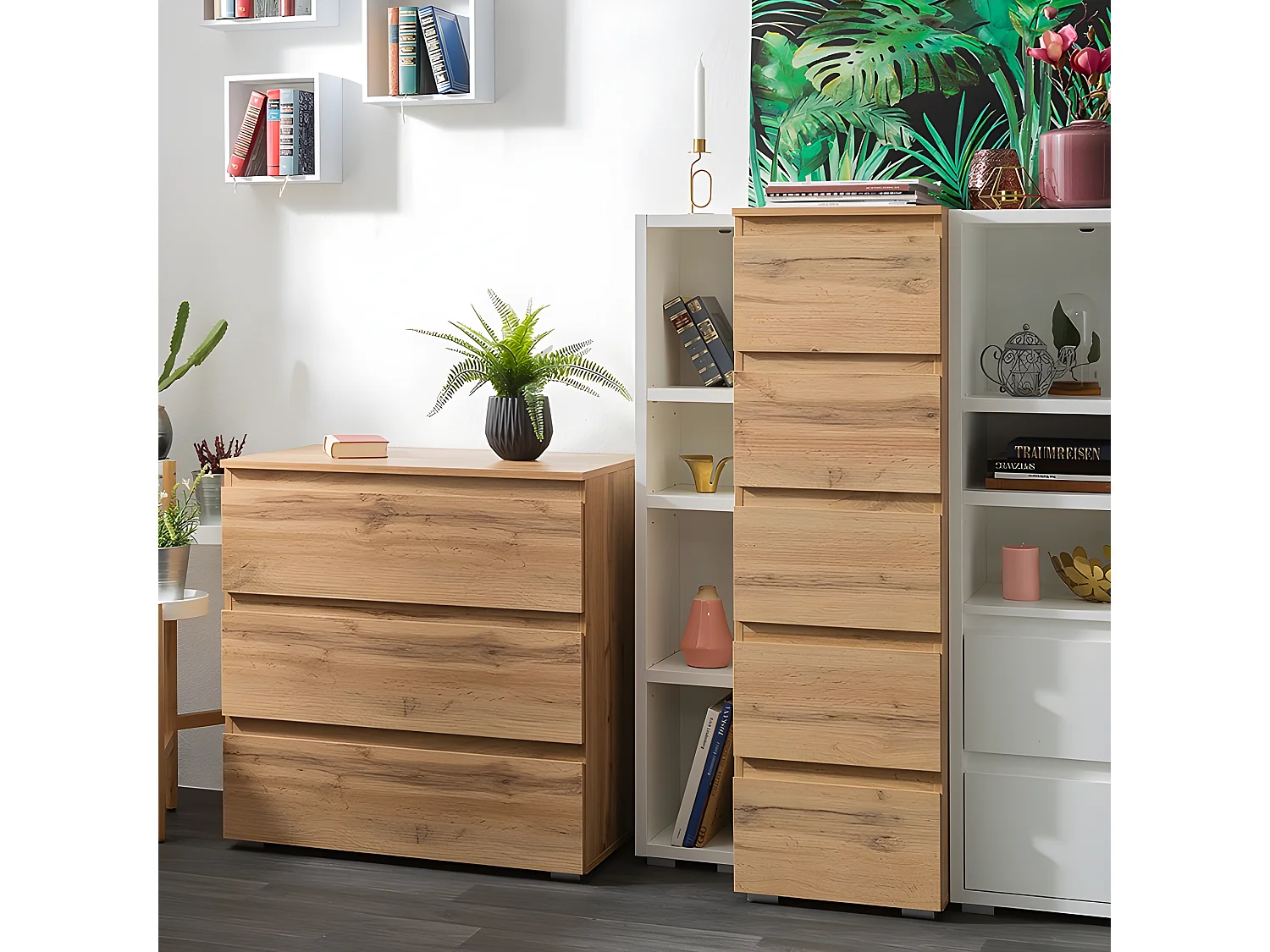 Etagère étroite 4 niches blanc