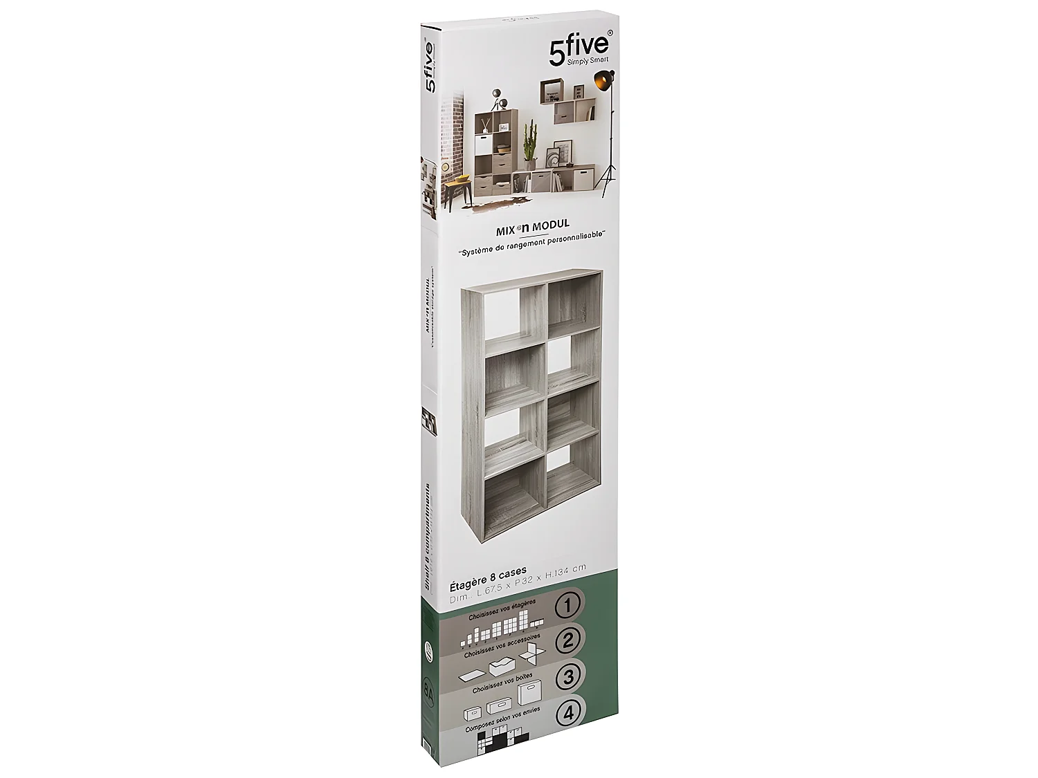 Meuble Étagère 8 cases de rangement effet chêne gris H 134 cm