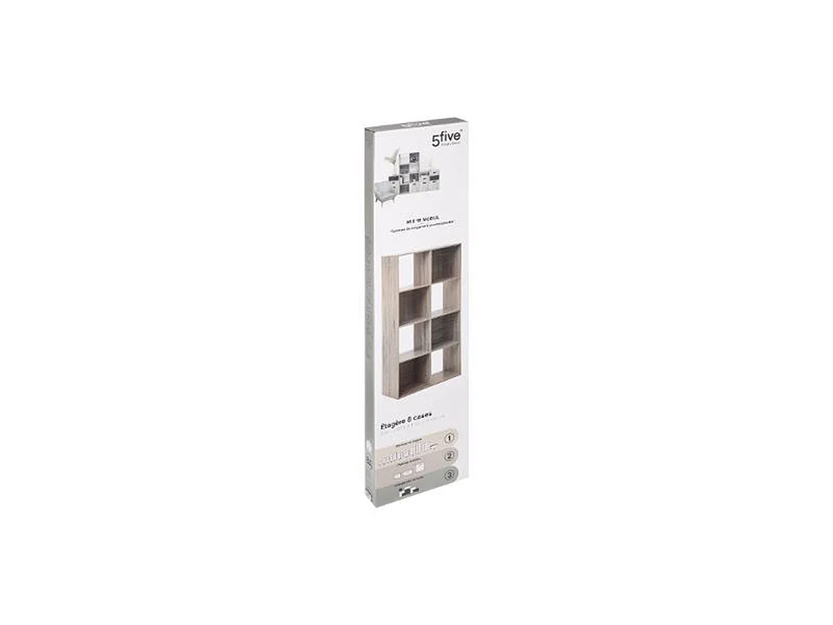 Meuble Étagère 8 cases de rangement effet chêne gris H 134 cm