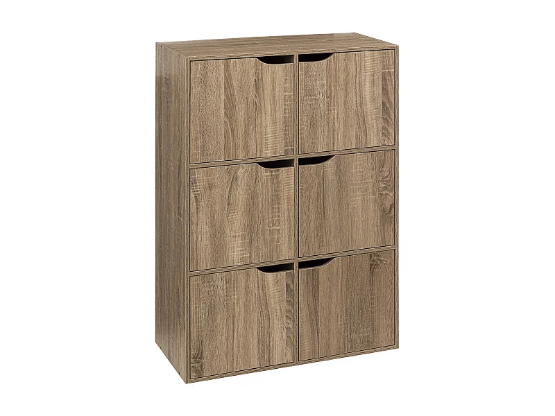 Meuble Etagère 6 Cases de rangement 6 Portes effet bois naturel H 100.5 cm