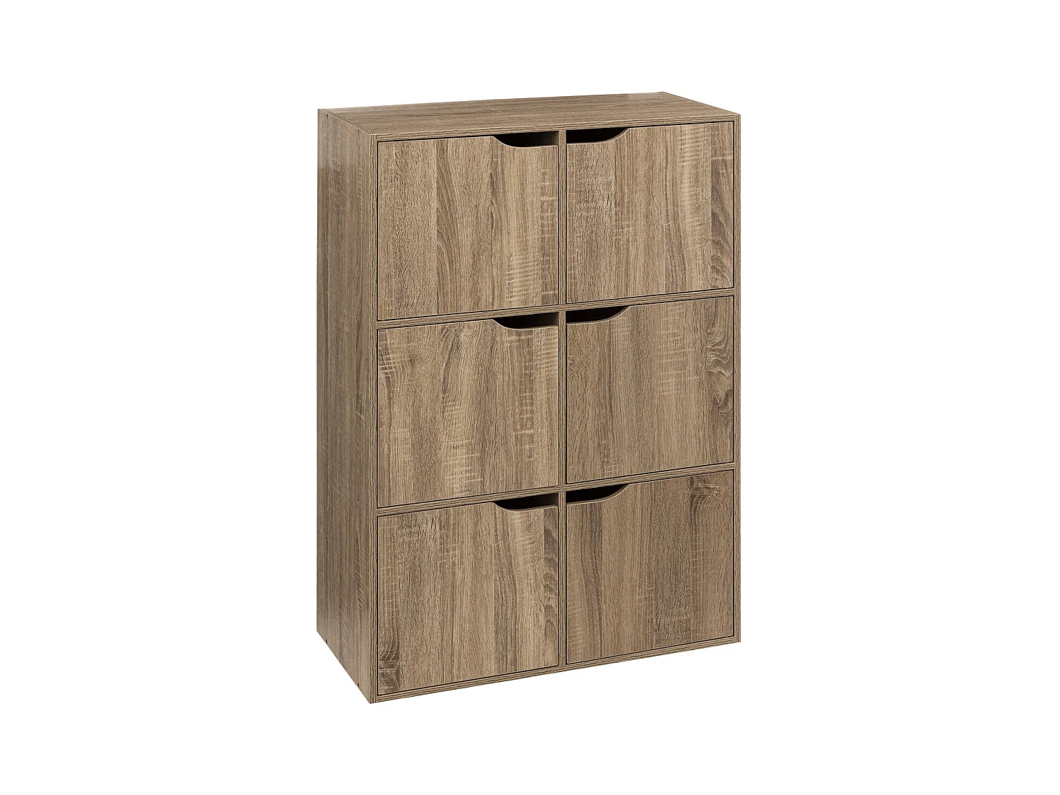 Meuble Etagère 6 Cases de rangement 6 Portes effet bois naturel H 100.5 cm