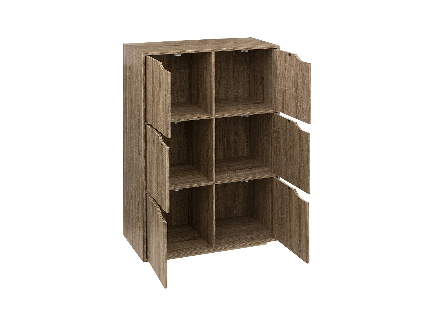 Meuble Etagère 6 Cases de rangement 6 Portes effet bois naturel H 100.5 cm