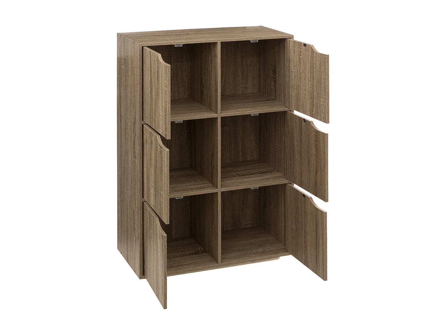 Meuble Etagère 6 Cases de rangement 6 Portes effet bois naturel H 100.5 cm