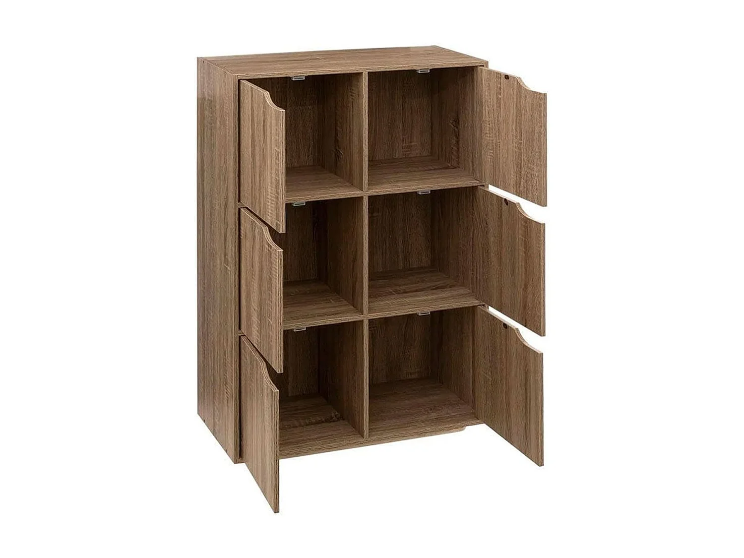 Meuble Etagère 6 Cases de rangement 6 Portes effet bois naturel H 100.5 cm