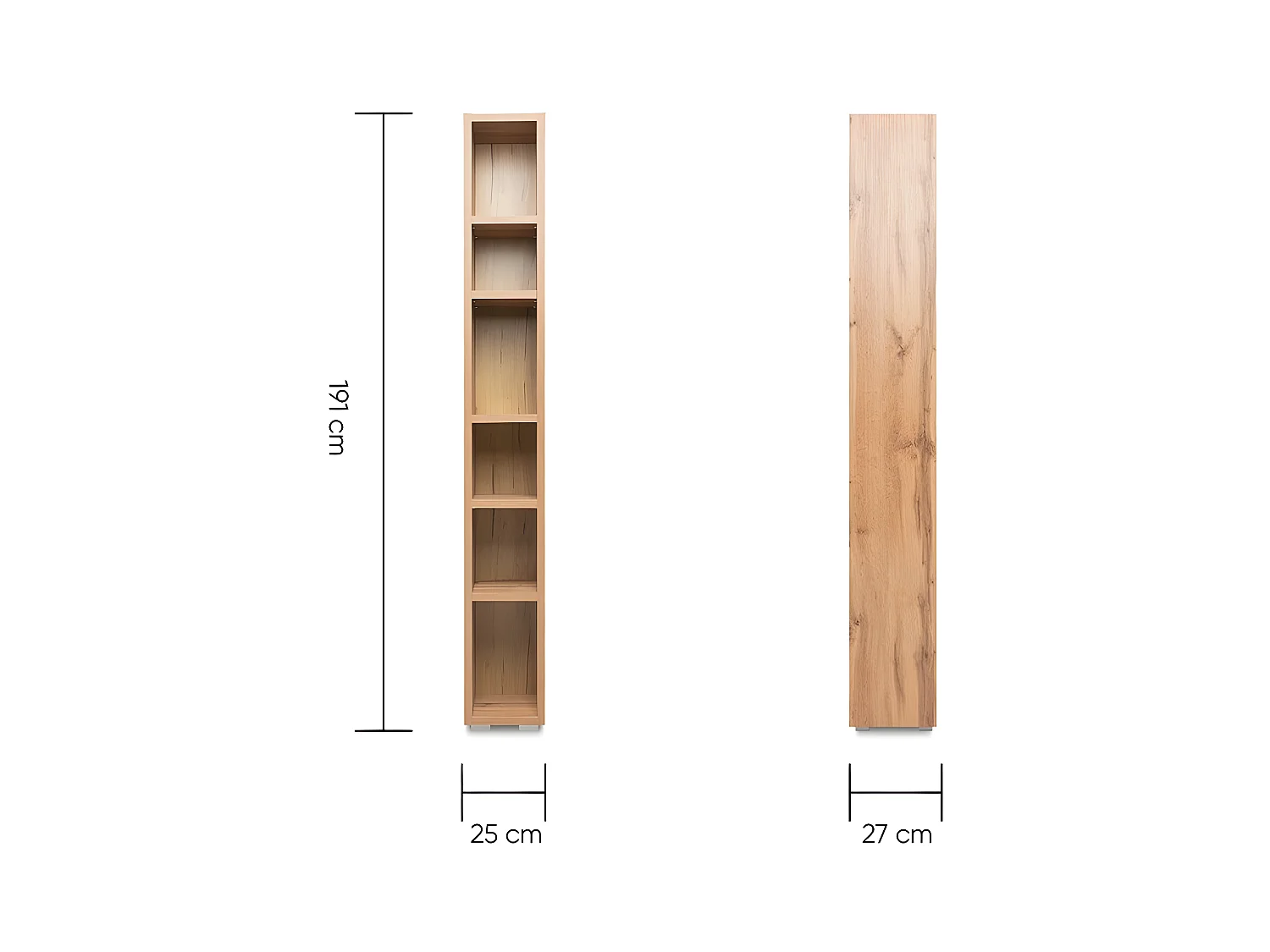 Etagère 191 cm étroite 6 niches naturel