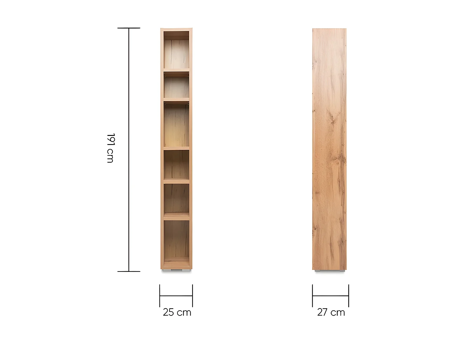 Etagère 191 cm étroite 6 niches naturel