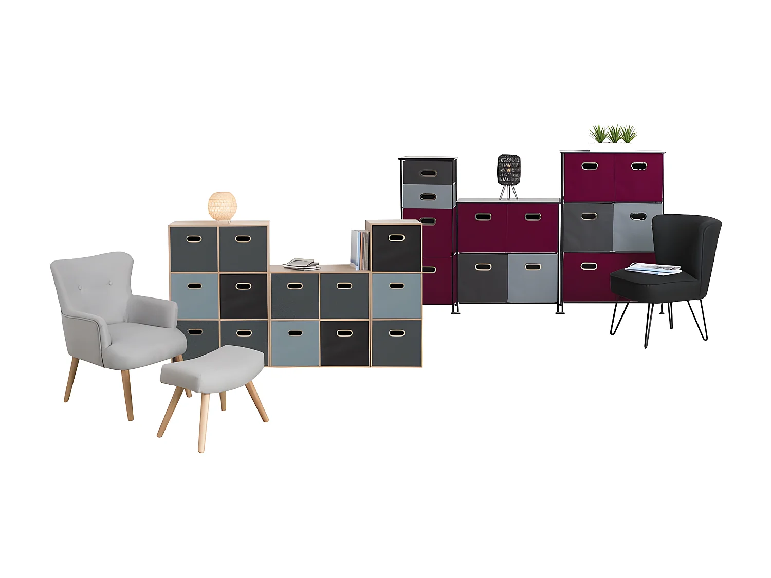 Meuble Étagère 4 cases de rangement effet bois naturel H 100.5 cm