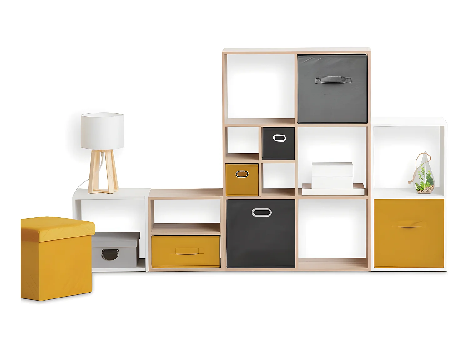 Meuble Étagère 2 cases de rangement Blanc H 67.5 cm - à poser ou mural