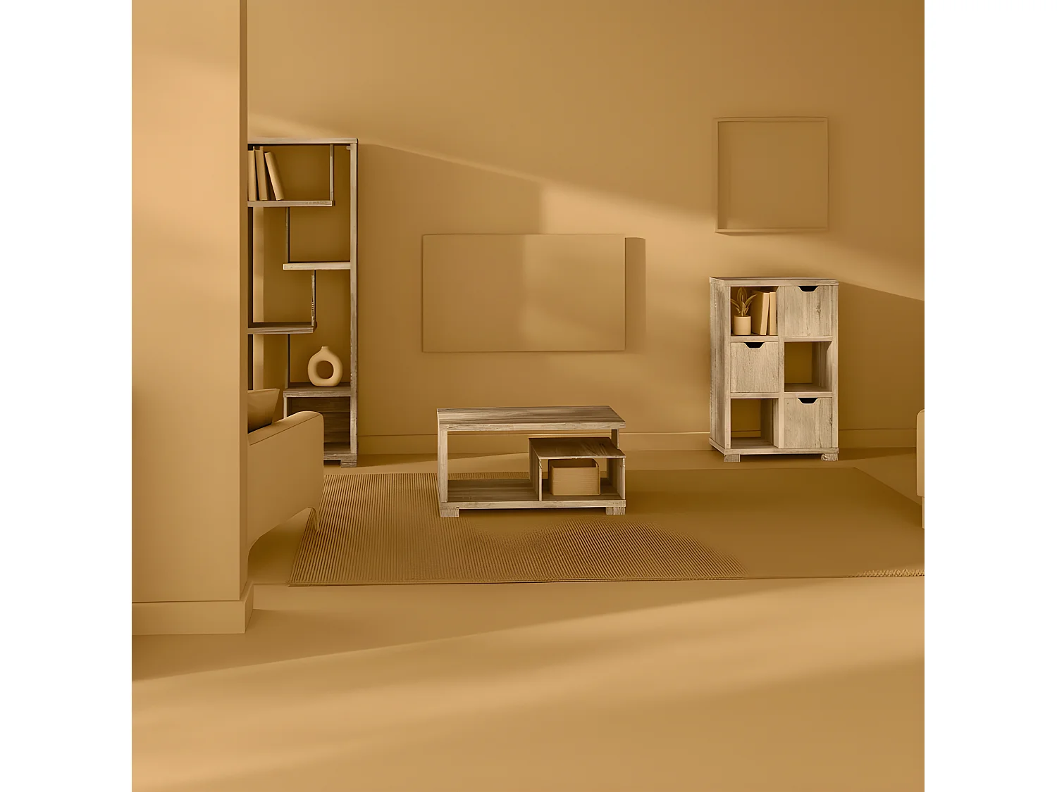 Bibliothèque Étagère 6 niveaux effet chêne naturel H 170 cm