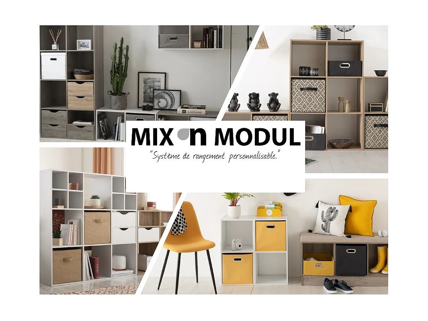 Meuble Étagère colonne 4 cases de rangement effet chêne naturel H 134 cm