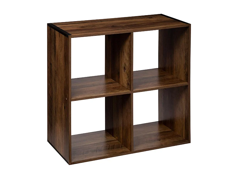 Meuble Étagère 4 cases de rangement coloris bois foncé style Industriel H 67.5 cm