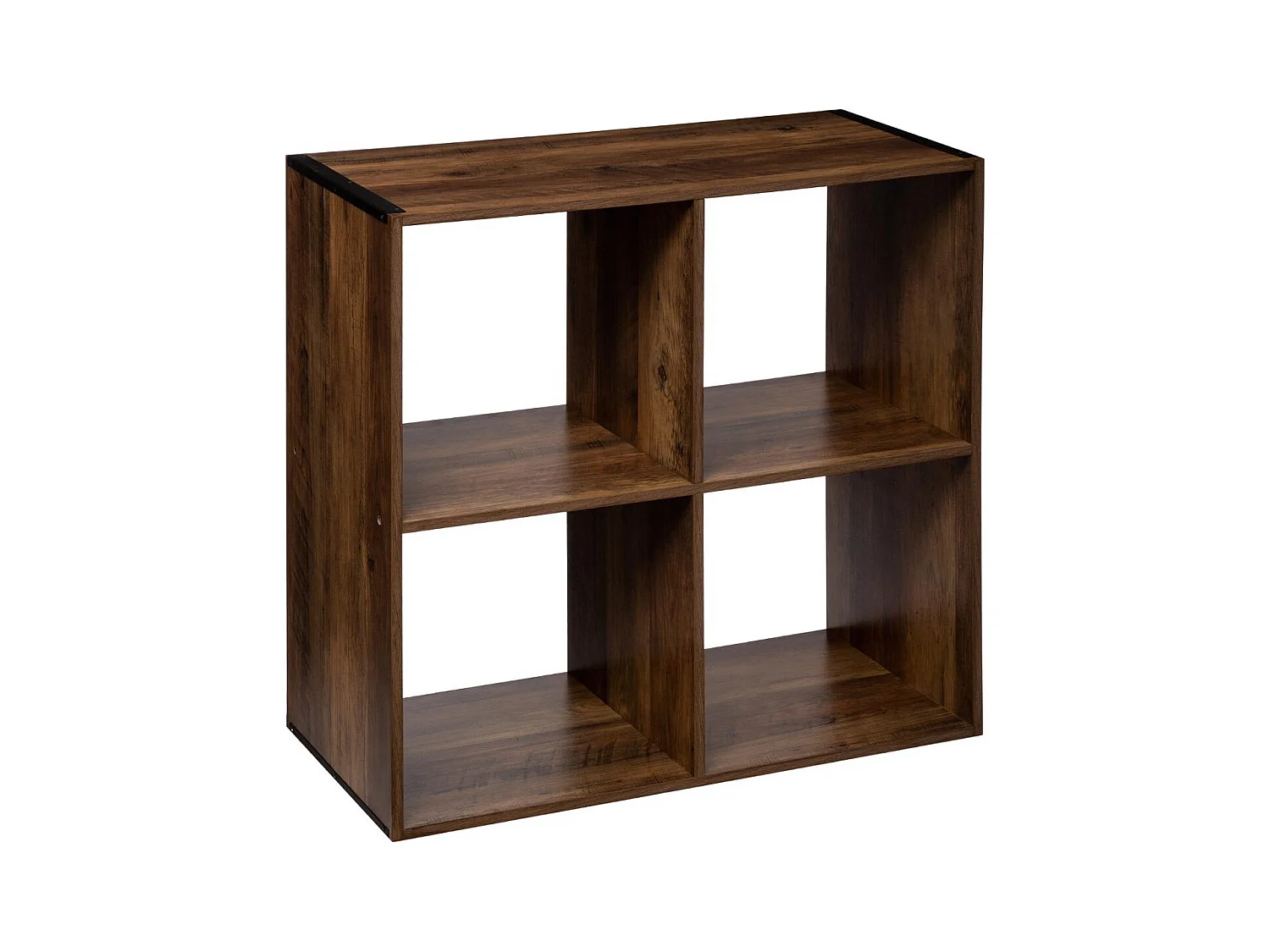 Meuble Étagère 4 cases de rangement coloris bois foncé style Industriel H 67.5 cm