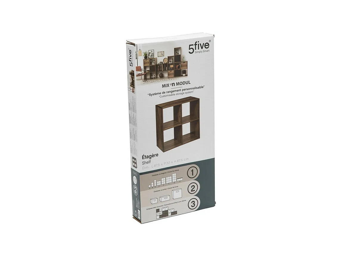 Meuble Étagère 4 cases de rangement coloris bois foncé style Industriel H 67.5 cm