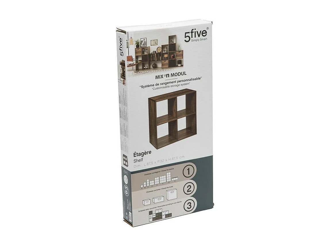 Meuble Étagère 4 cases de rangement coloris bois foncé style Industriel H 67.5 cm