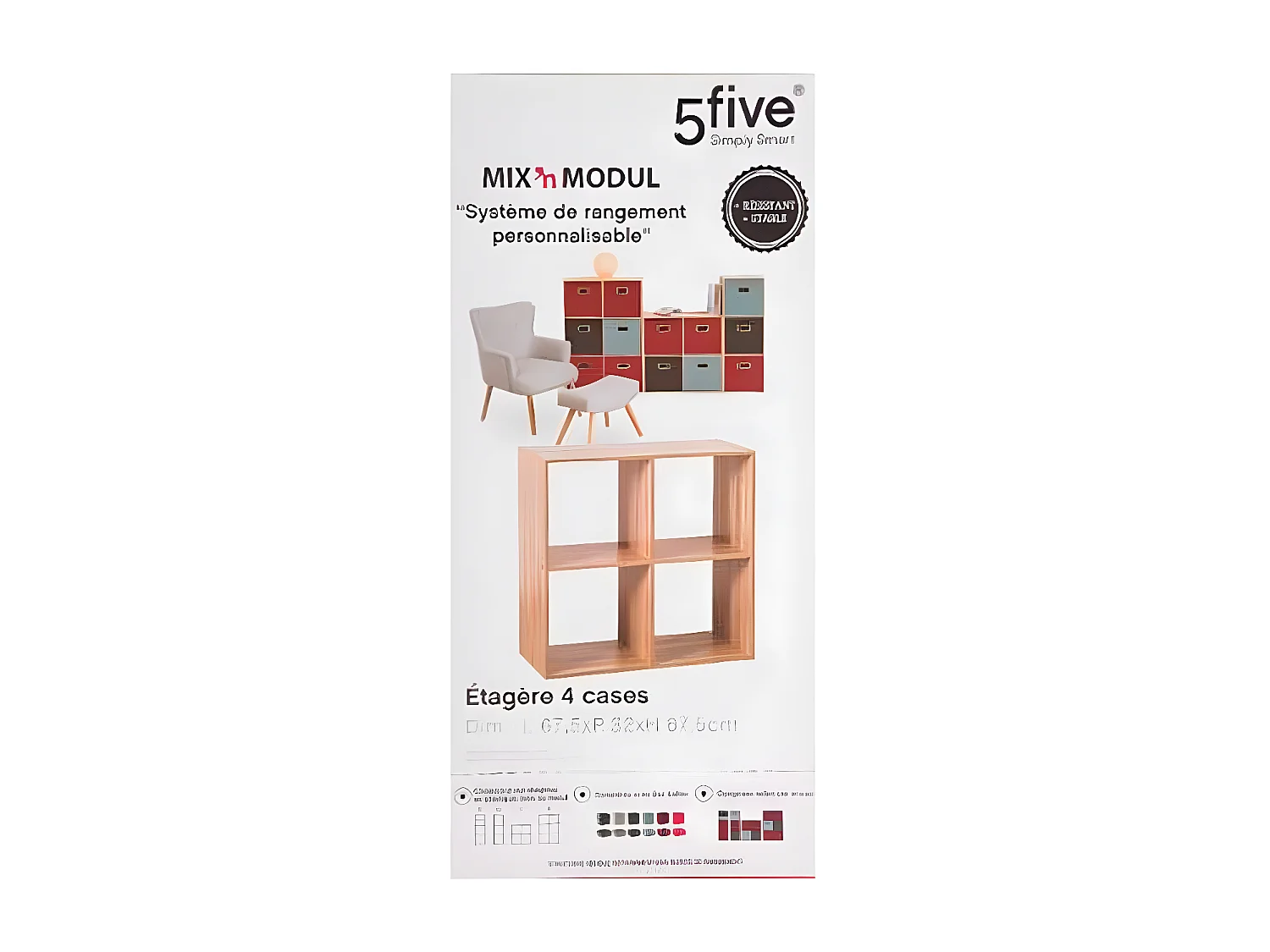 Meuble Étagère 4 cases de rangement effet chêne naturel H 67.5 cm