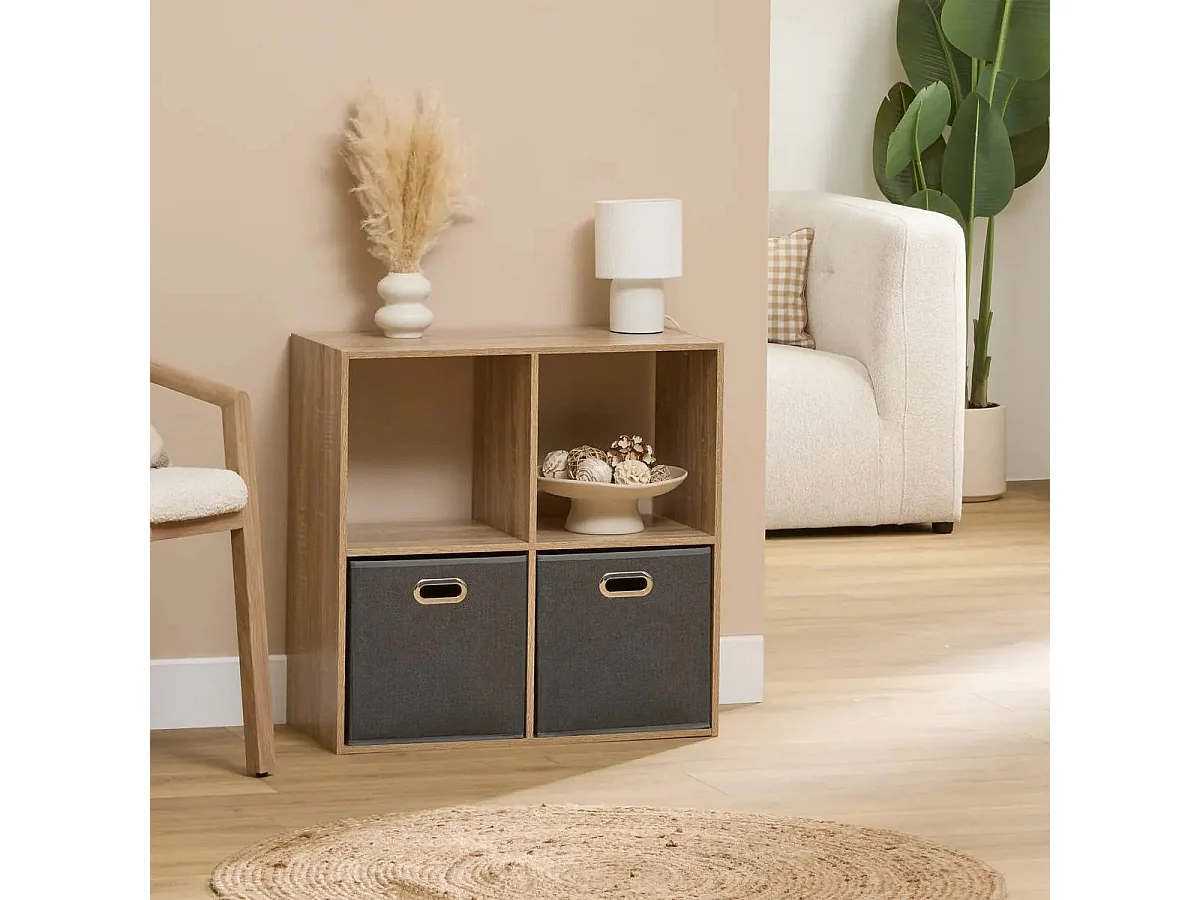 Meuble Étagère 4 cases de rangement effet chêne naturel H 67.5 cm