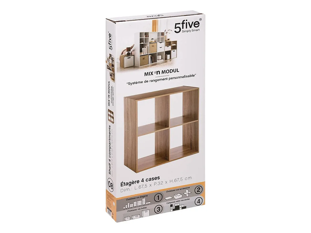 Meuble Étagère 4 cases de rangement effet chêne naturel H 67.5 cm