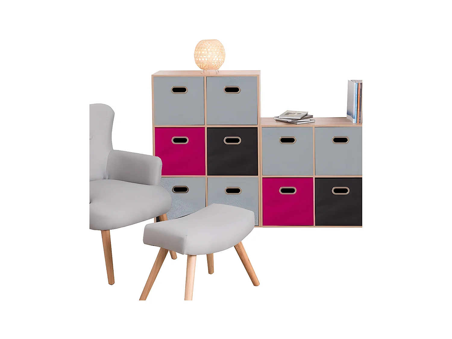 Meuble Étagère 6 cases de rangement effet bois naturel H 100.5 cm