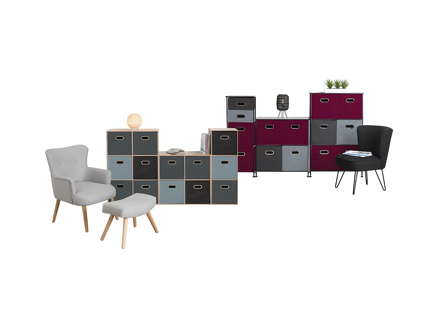 Meuble Étagère 6 cases de rangement effet bois naturel H 100.5 cm