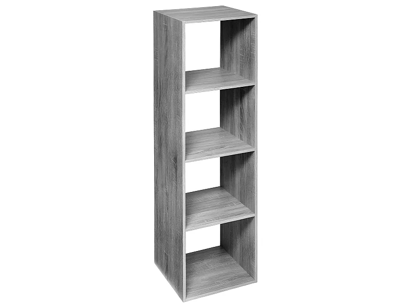 Meuble Étagère colonne 4 cases de rangement effet chêne gris H 134 cm