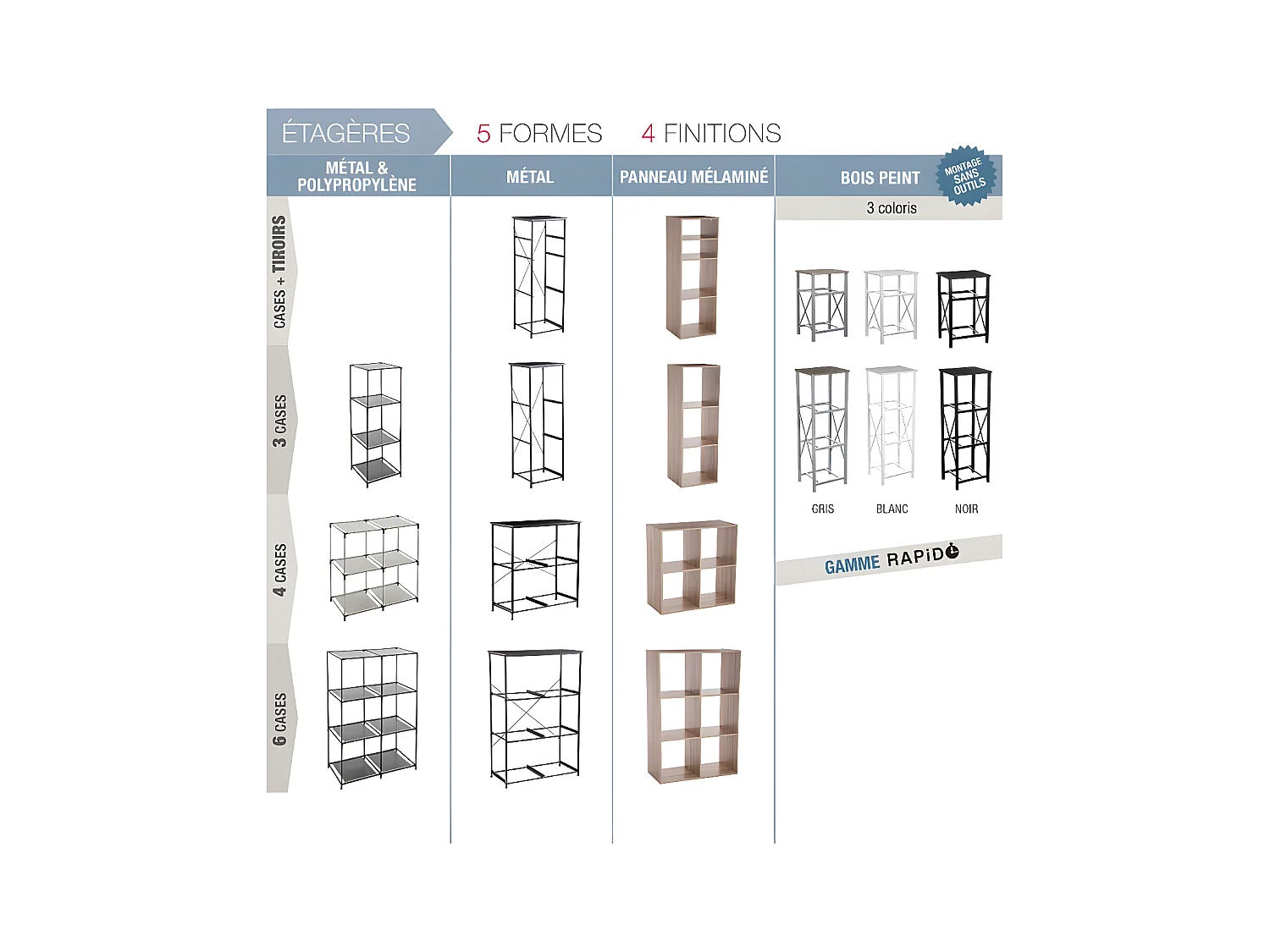 Meuble Étagère 3 cases de rangement effet chêne naturel H 100.5 cm