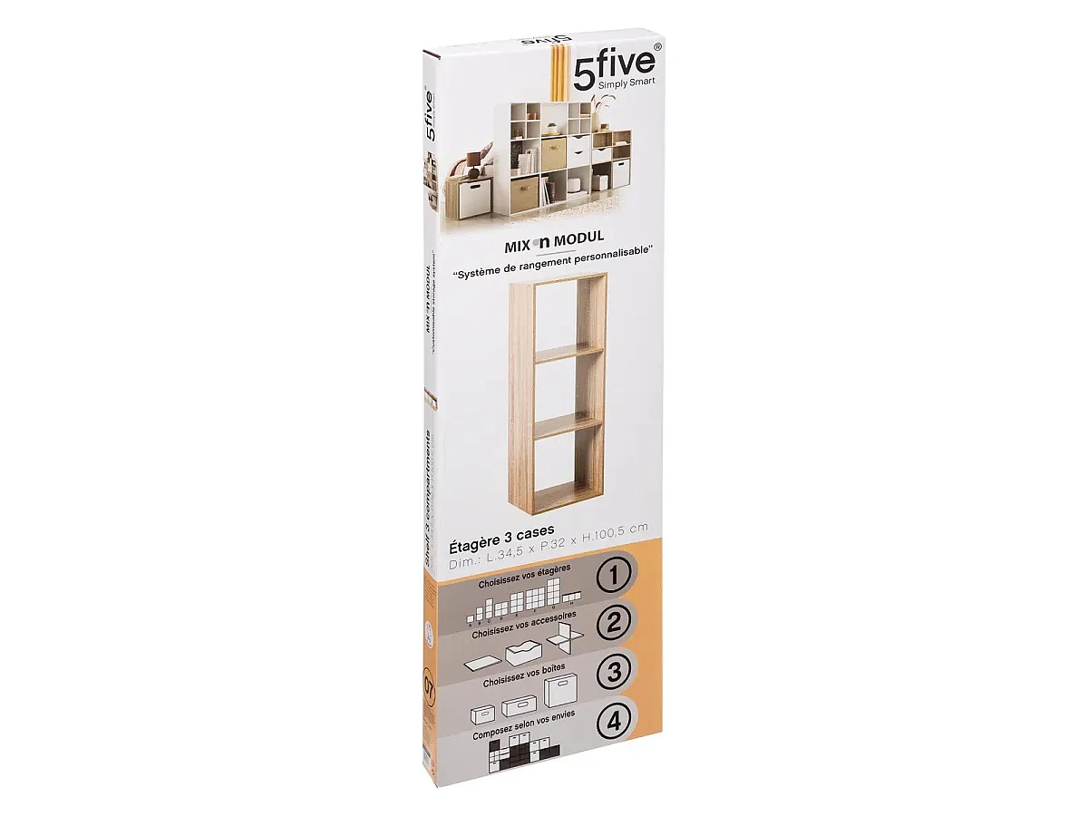 Meuble Étagère 3 cases de rangement effet chêne naturel H 100.5 cm