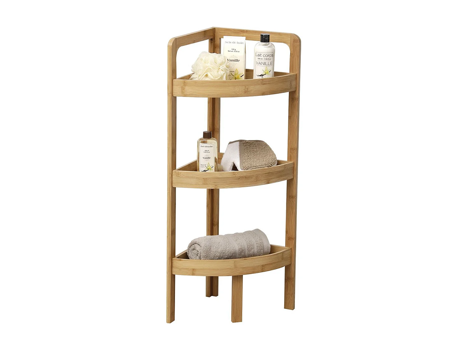 Meuble Étagère d'angle 3 niveaux en Bambou H 85 cm