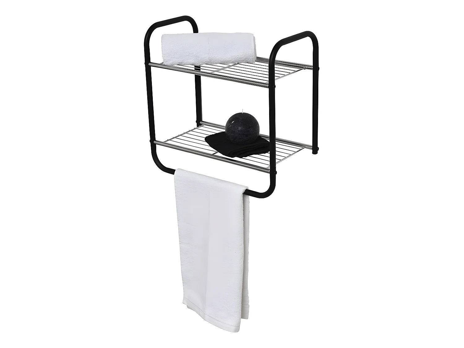 Etagère murale 2 niveaux porte serviette métal