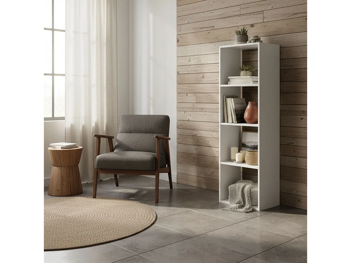 Meuble Étagère colonne 4 cases de rangement Blanc H 134 cm