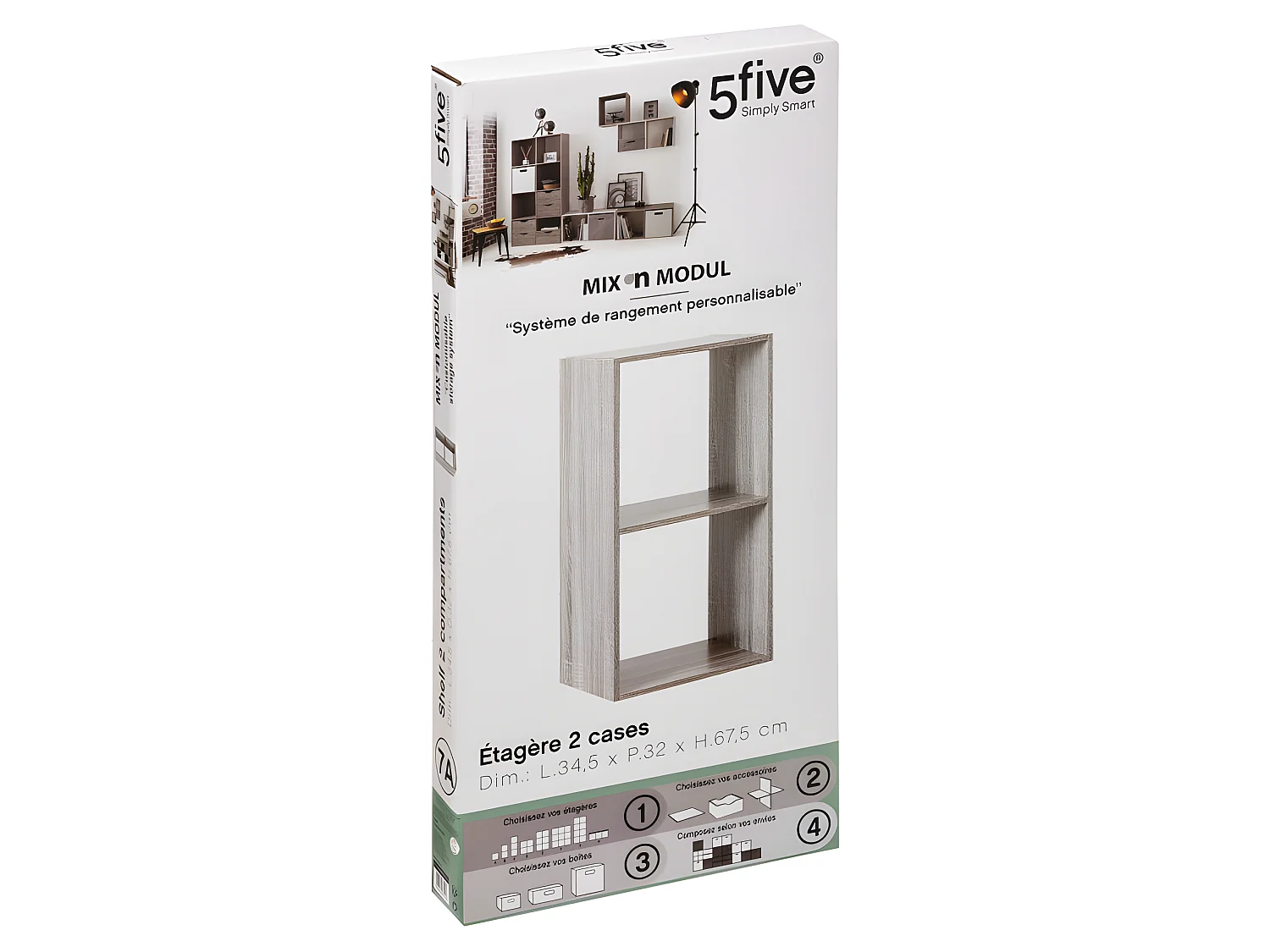 Meuble Étagère 2 cases de rangement effet chêne gris H 67.5 cm - à poser ou mural