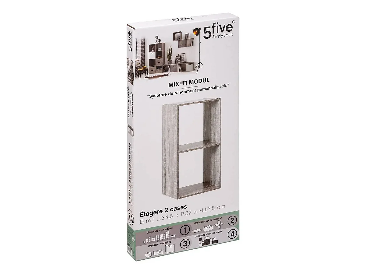 Meuble Étagère 2 cases de rangement effet chêne gris H 67.5 cm - à poser ou mural