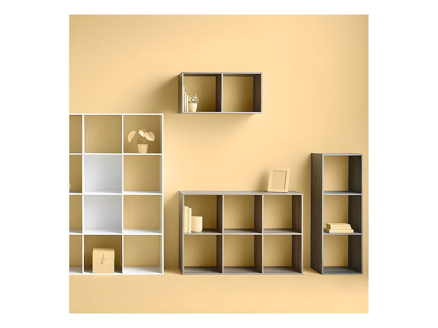 Meuble Étagère 3 cases de rangement effet chêne gris H 100.5 cm