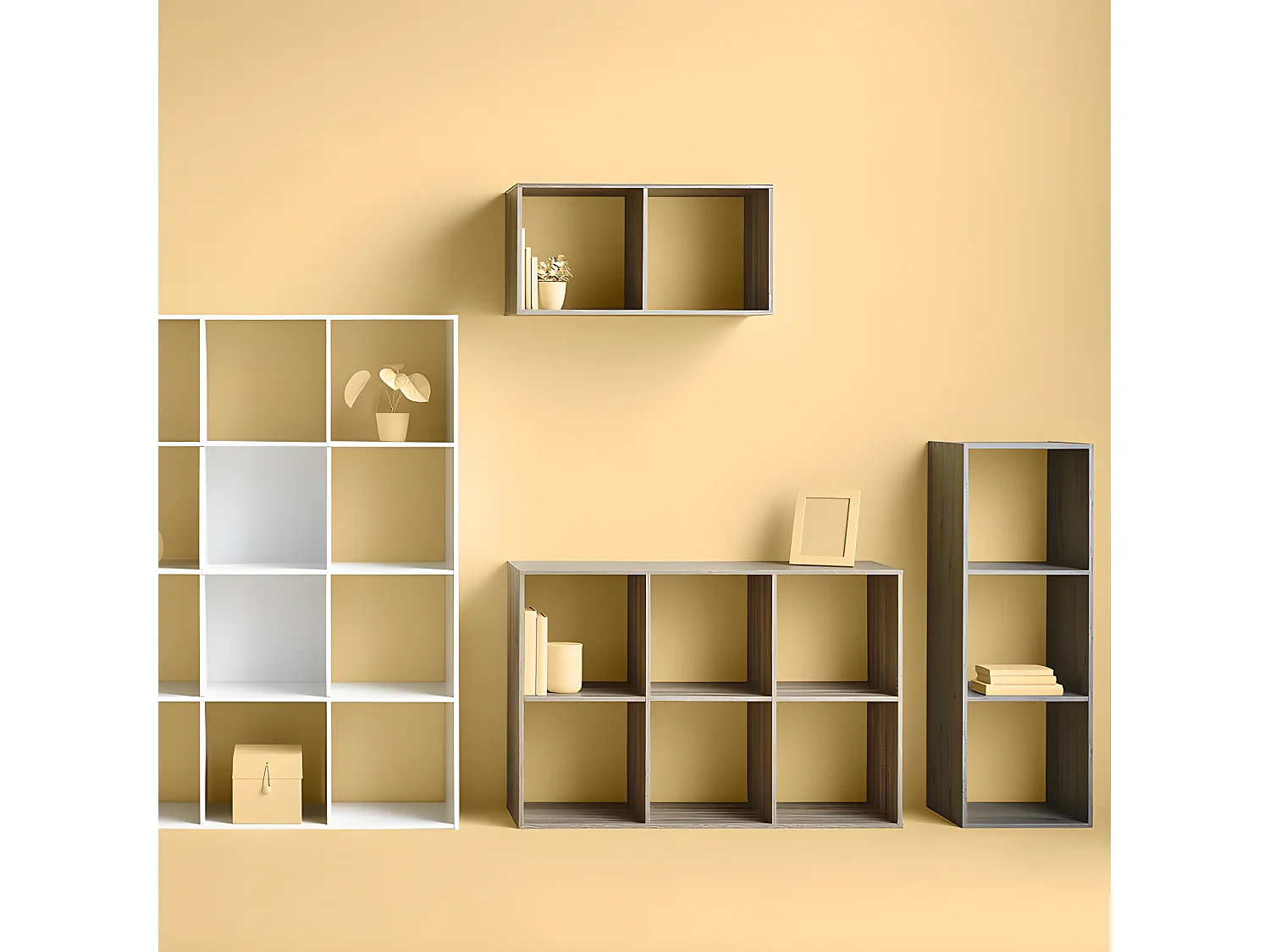 Meuble Étagère 3 cases de rangement effet chêne gris H 100.5 cm