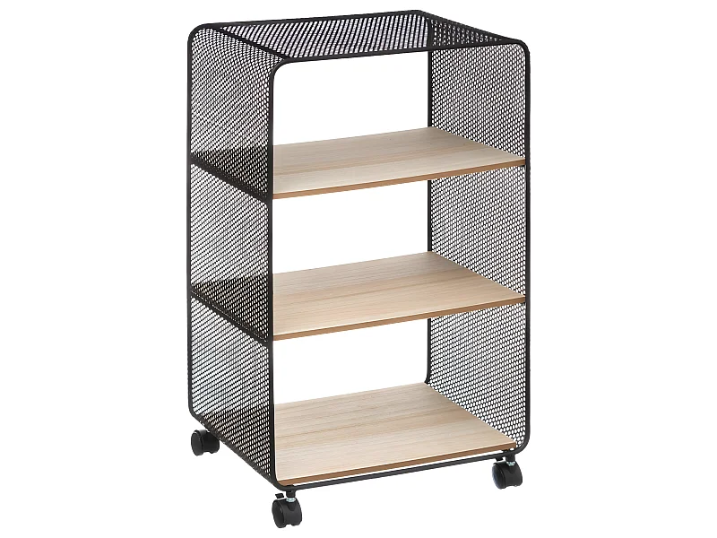 Étagère 3 cases sur roues en métal et Bois H 73 cm