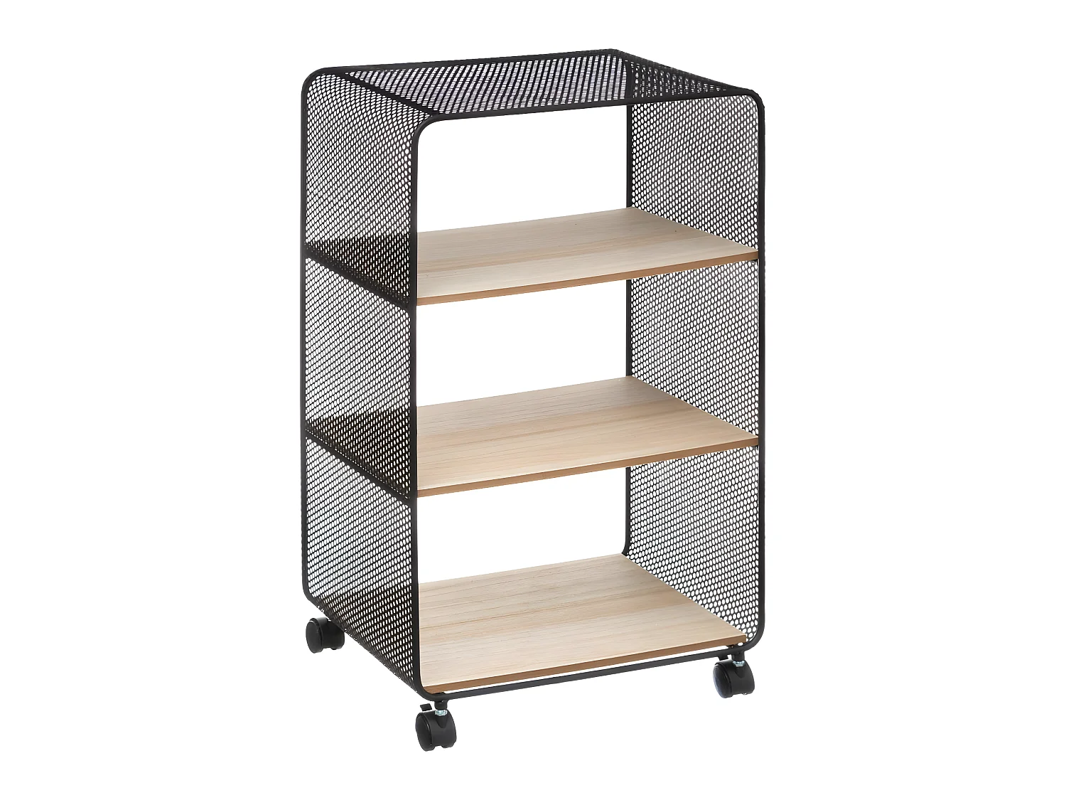 Étagère 3 cases sur roues en métal et Bois H 73 cm