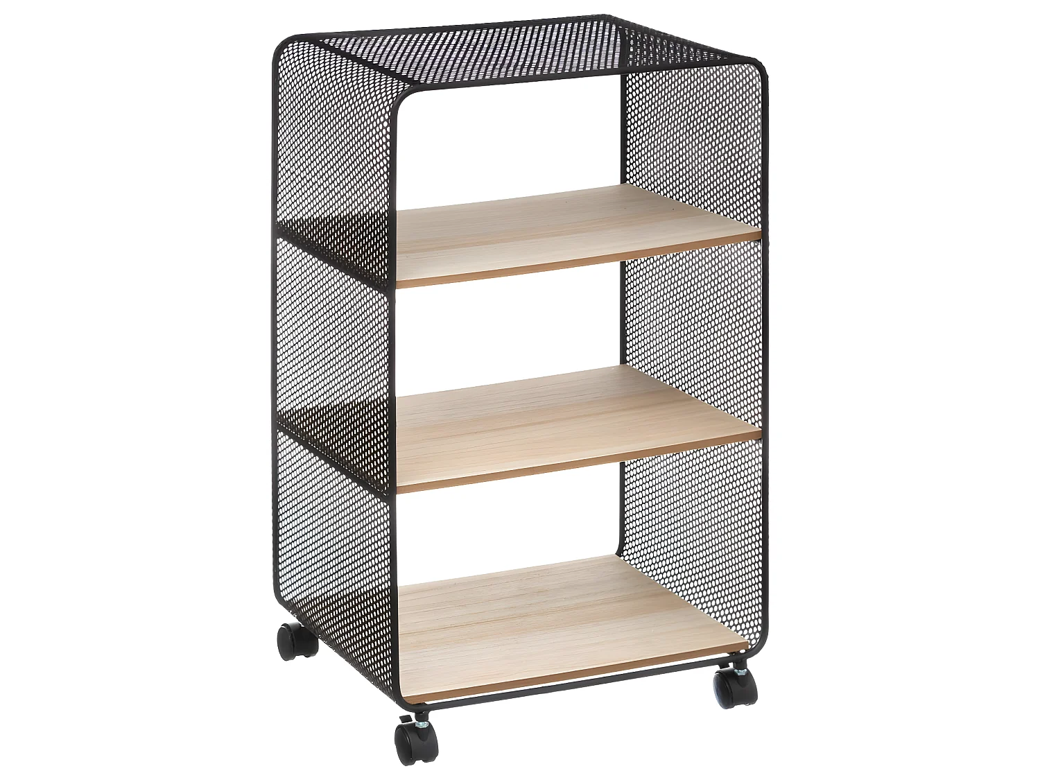 Étagère 3 cases sur roues en métal et Bois H 73 cm