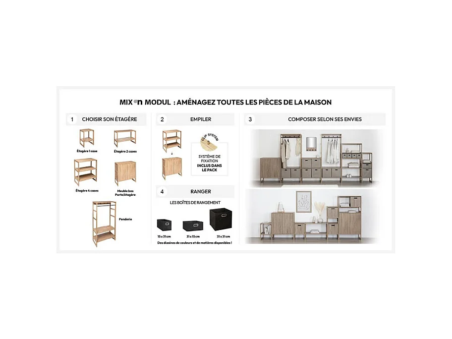 Meuble Etagère de rangement empilable L 34.5 cm x H 51 cm