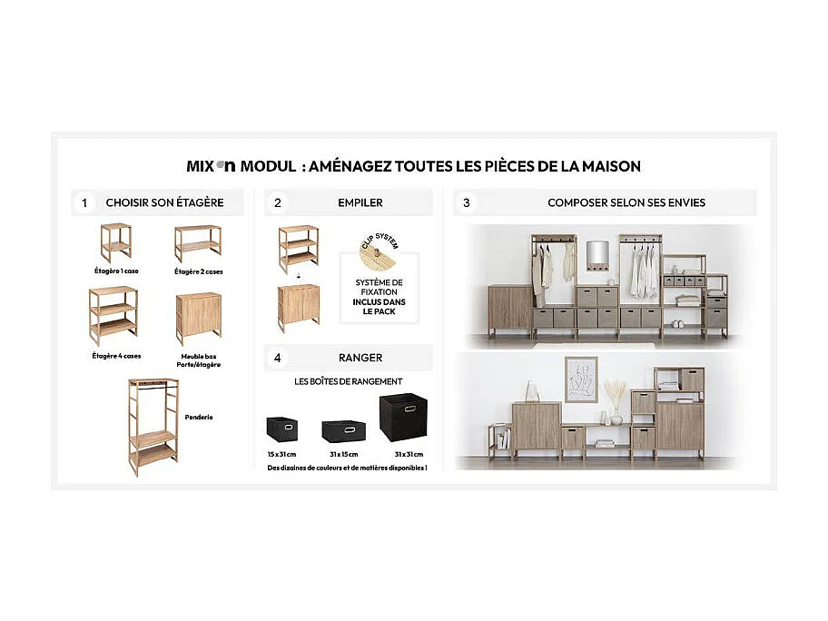 Meuble Etagère de rangement empilable L 34.5 cm x H 51 cm