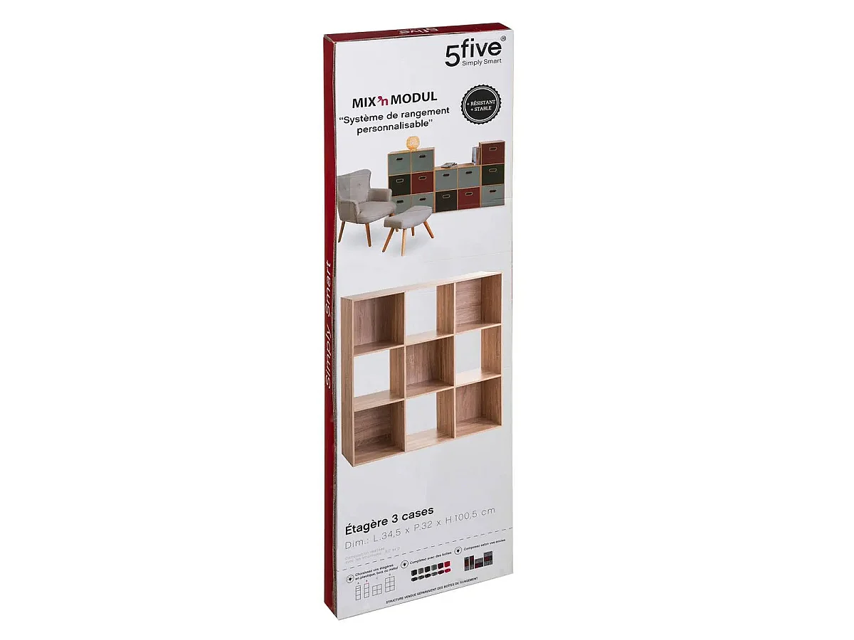 Meuble Étagère 9 cases de rangement effet chêne naturel H 100.5 cm