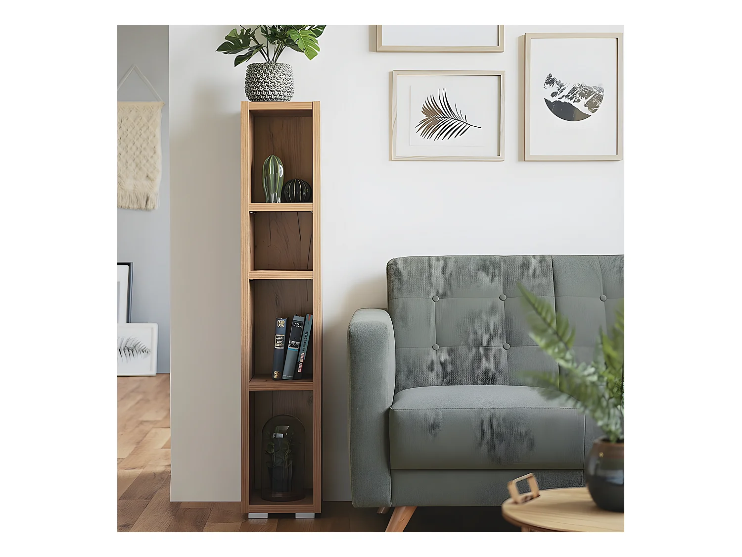 Etagère étroite 4 niches naturel