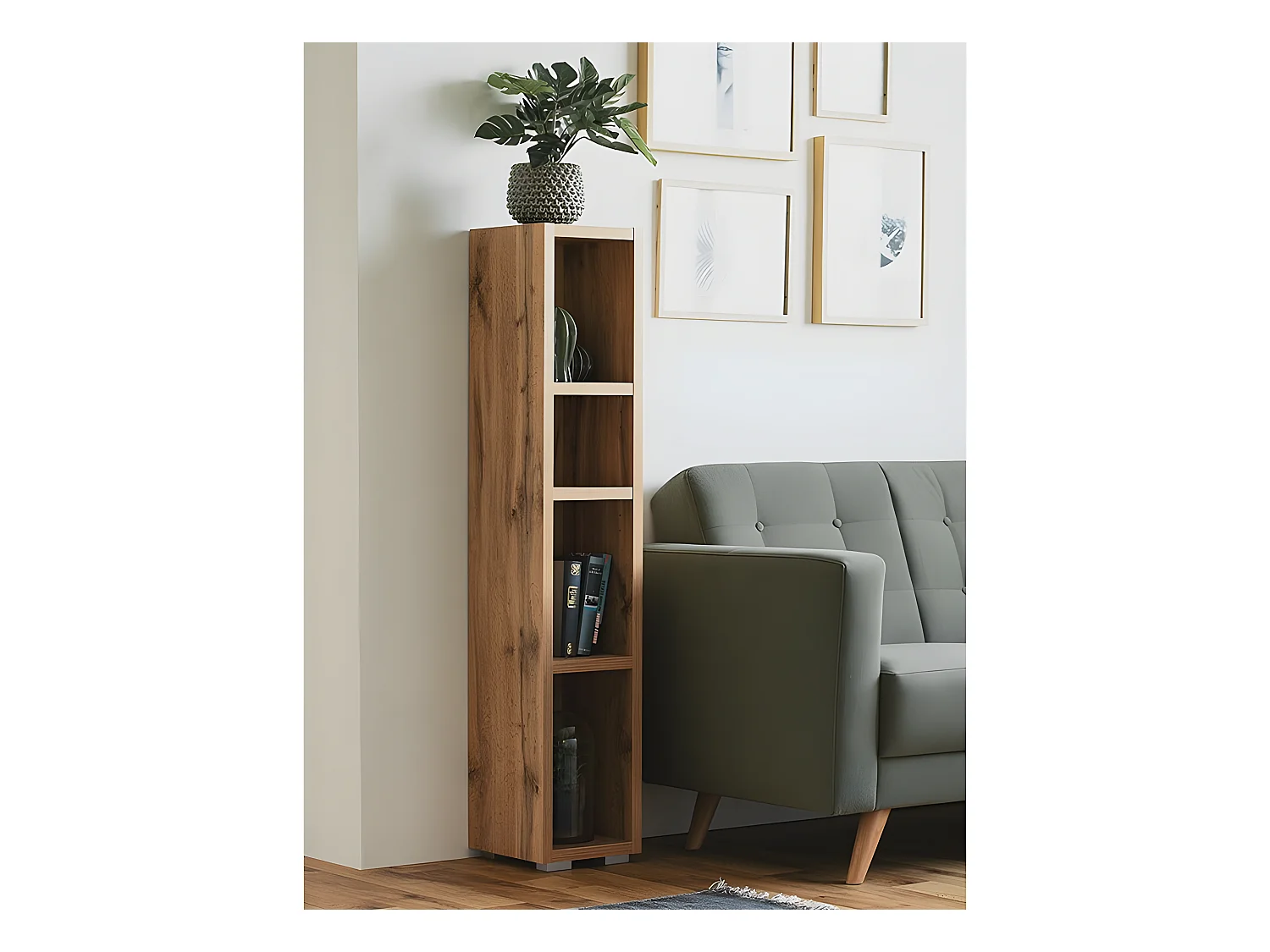 Etagère étroite 4 niches naturel