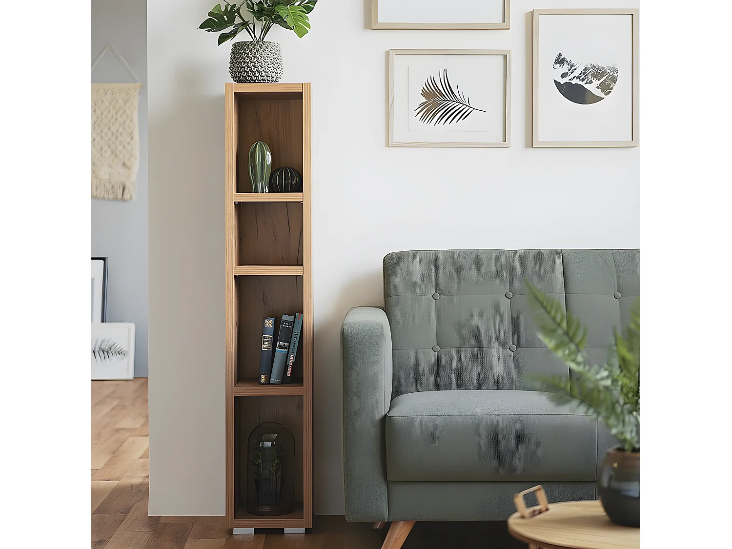 Etagère étroite 4 niches naturel