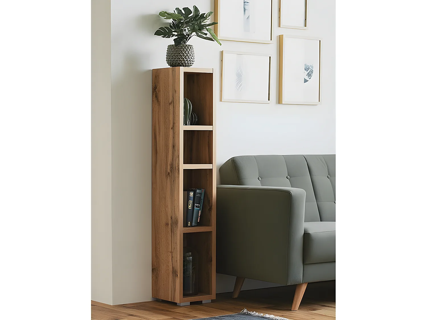 Etagère étroite 4 niches naturel