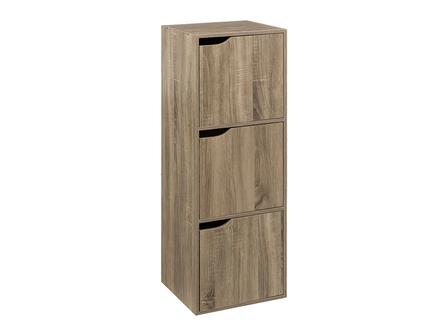 Meuble Etagère 3 Cases de rangement 3 Portes effet bois naturel H 100.5 cm