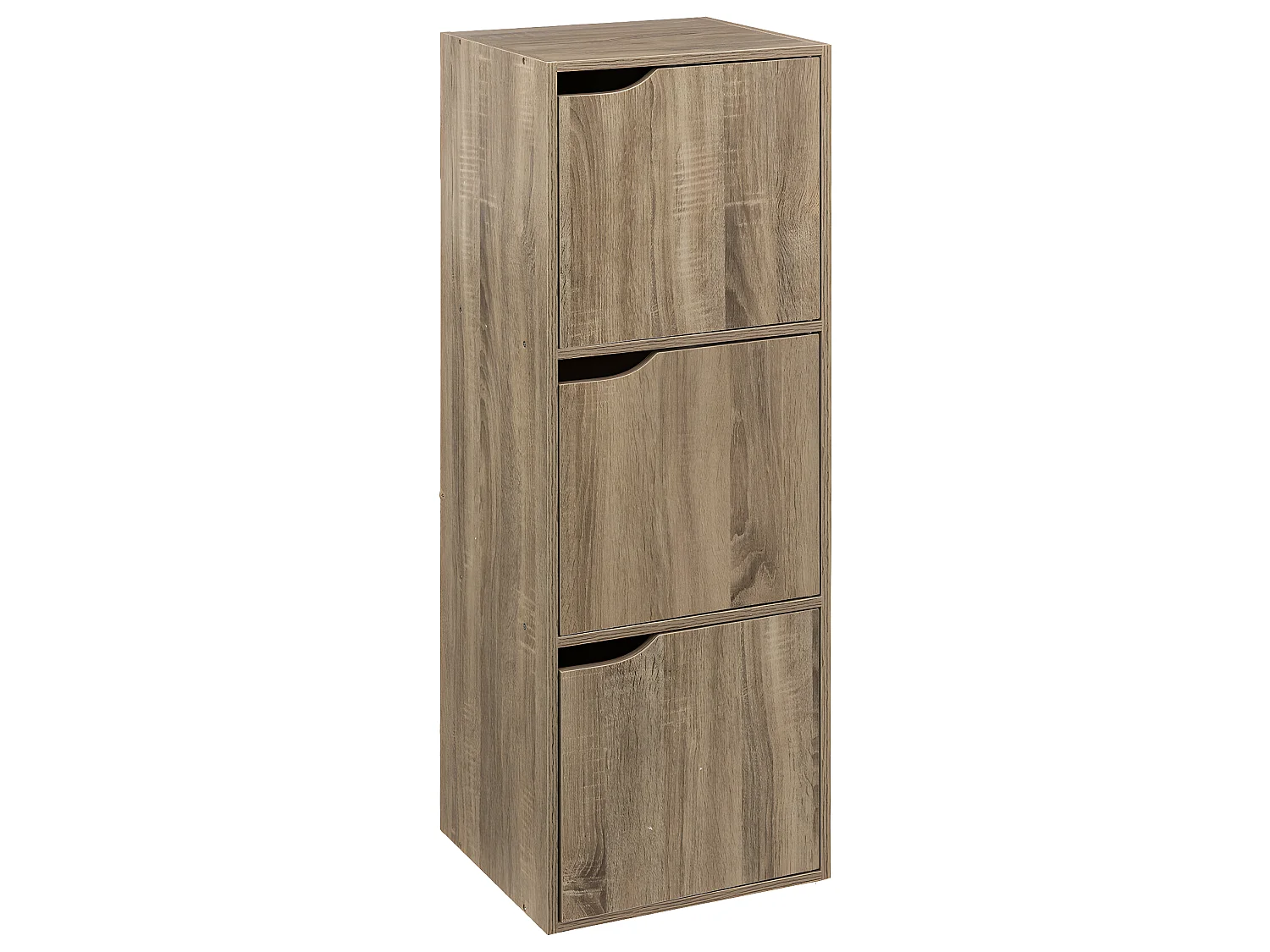 Meuble Etagère 3 Cases de rangement 3 Portes effet bois naturel H 100.5 cm